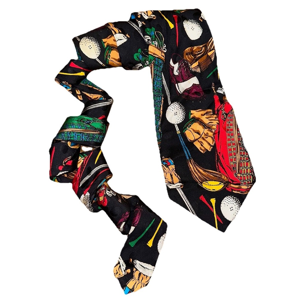 Vintage 90's Addiction Golf Novelty Print 100%‎ Silk Neck Tie Hand Made Korea